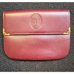 Cartier Burgundy Leather Pouch/Clutch - INCLUDES COA AND CHAIN